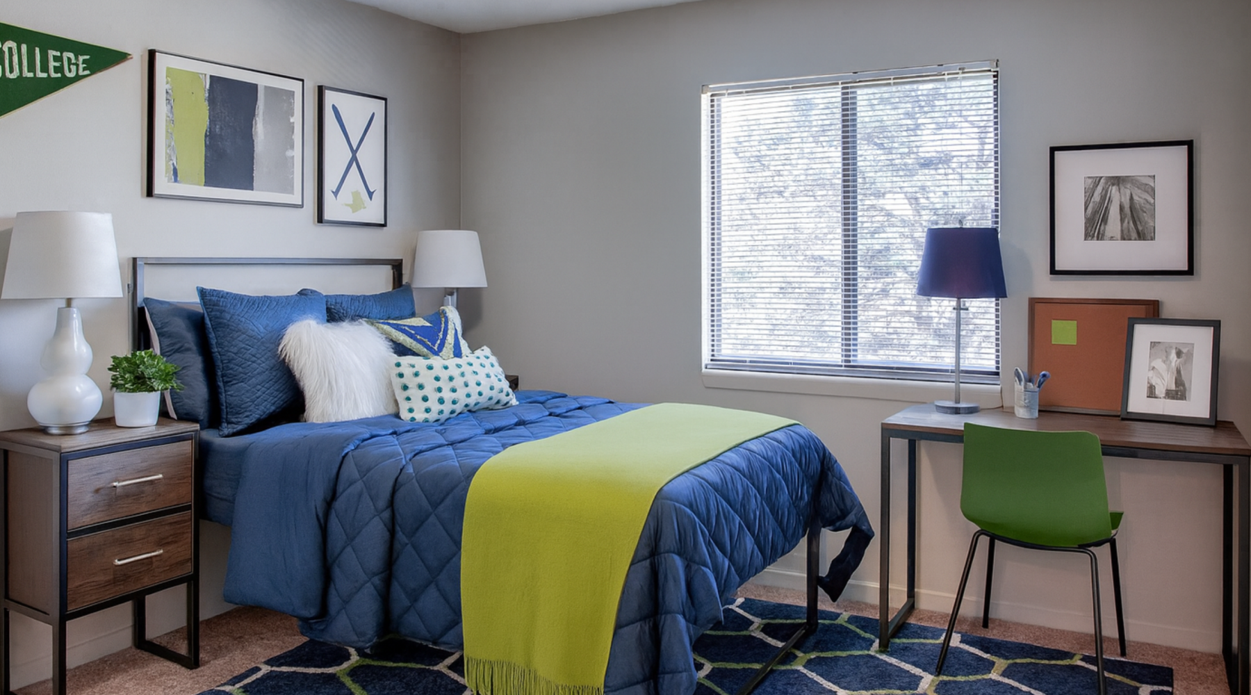 Off campus housing near Purdue Staged apartment bedroom