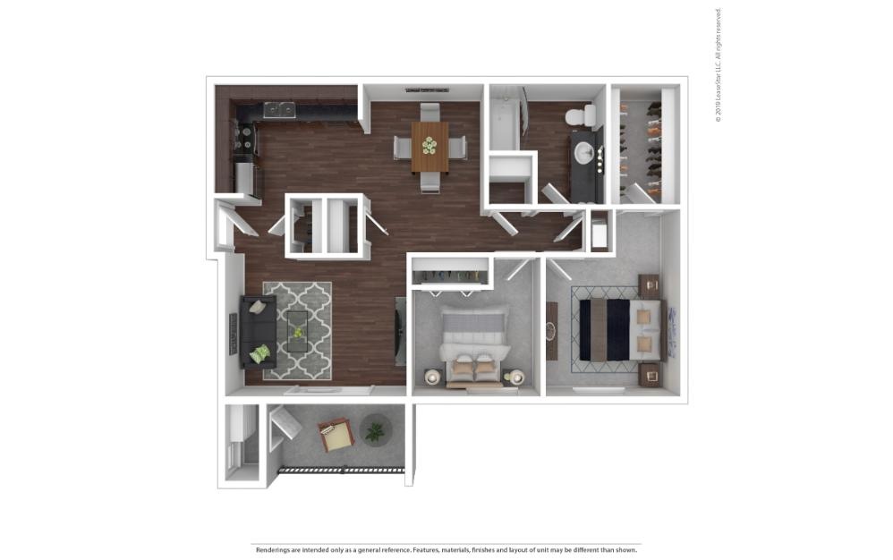 The Twain - 2 bedroom floorplan layout with 1 bathroom and 840 square feet