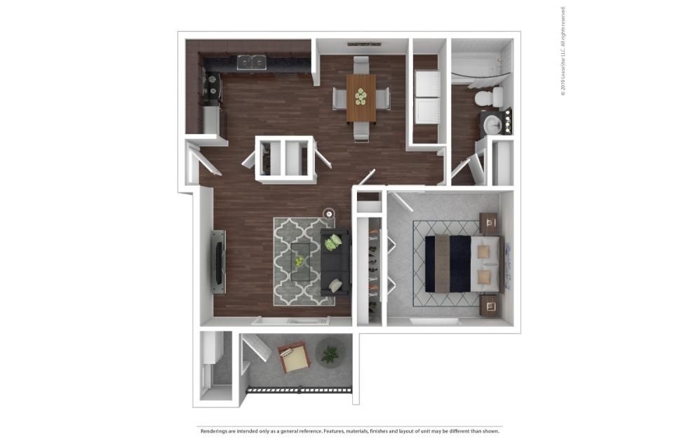 The Thoreau - 1 bedroom floorplan layout with 1 bathroom and 650 square feet