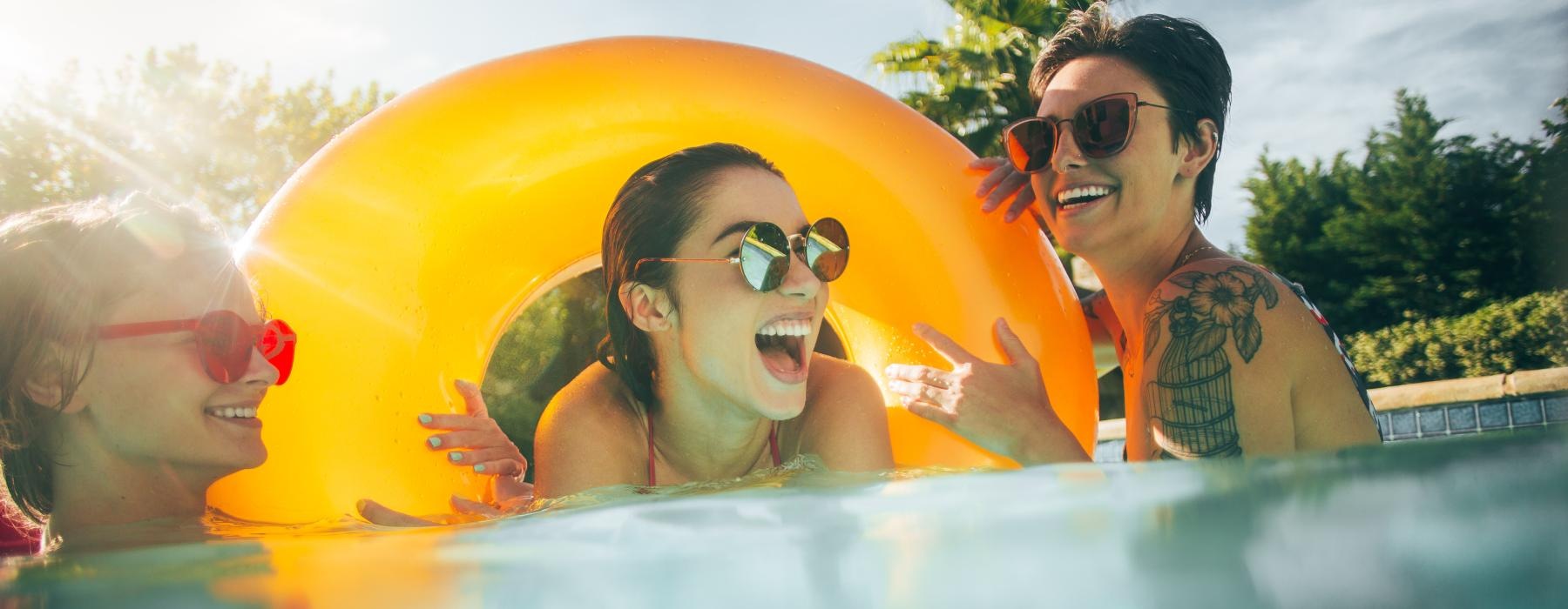 a group of people in a pool
