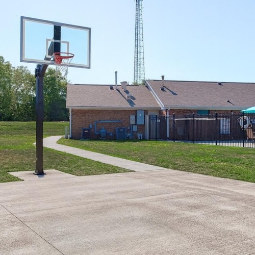 Get your workout on basketball hoop in front of a building